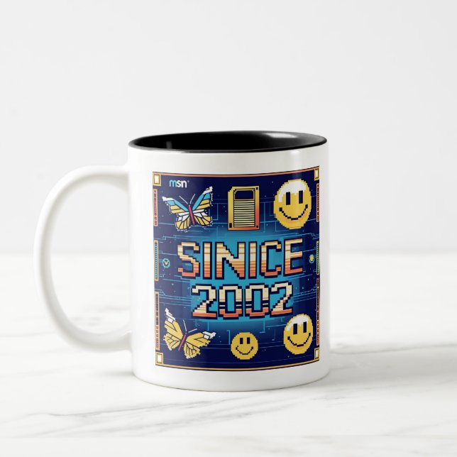 SINCE 2002 – Retro Computer Pixel Font & Digital  Two-Tone Coffee Mug (Left)
