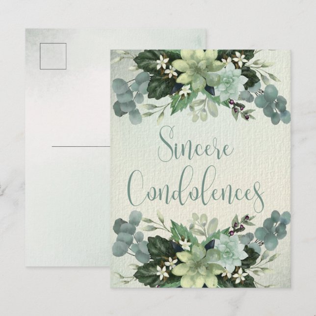 Sincere Condolences | Watercolor Paint Succulents Postcard (Front/Back)