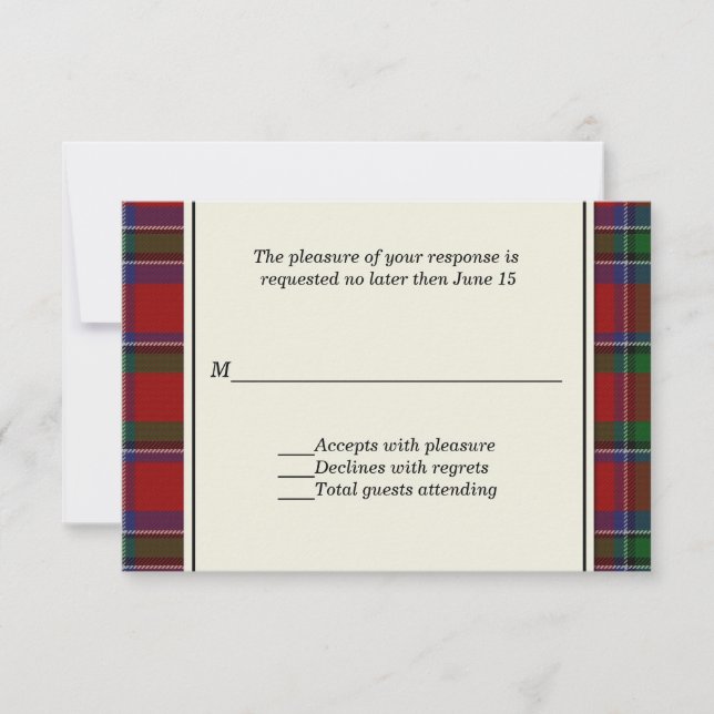Sinclair Plaid Custom Wedding RSVP Card (Front)