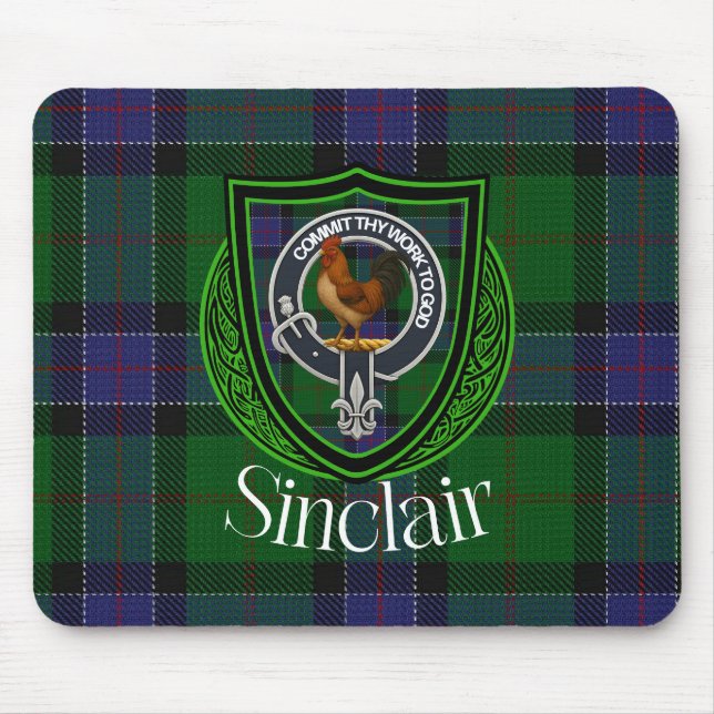 Sinclair Scottish Clan Tartan and Crest  Mouse Pad (Front)