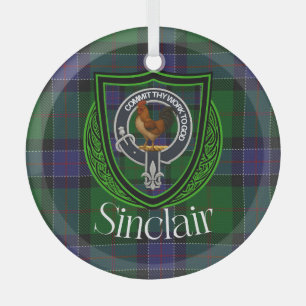 Sinclair Scottish Clan Tartan & Crest Glass Tree Decoration