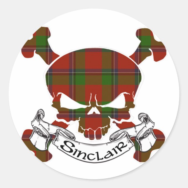 Sinclair Tartan Skull Classic Round Sticker (Front)