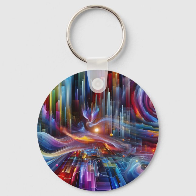 "Sinewaves Of Light" Modern Futuristic Beautiful Key Ring (Front)