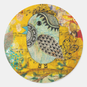 SING Mixed Media Collage Classic Round Sticker