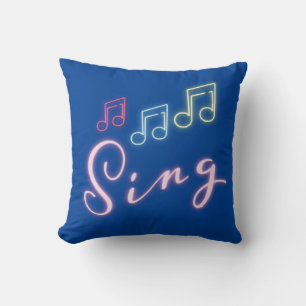 Sing Neon Music Notes on Blue Cushion