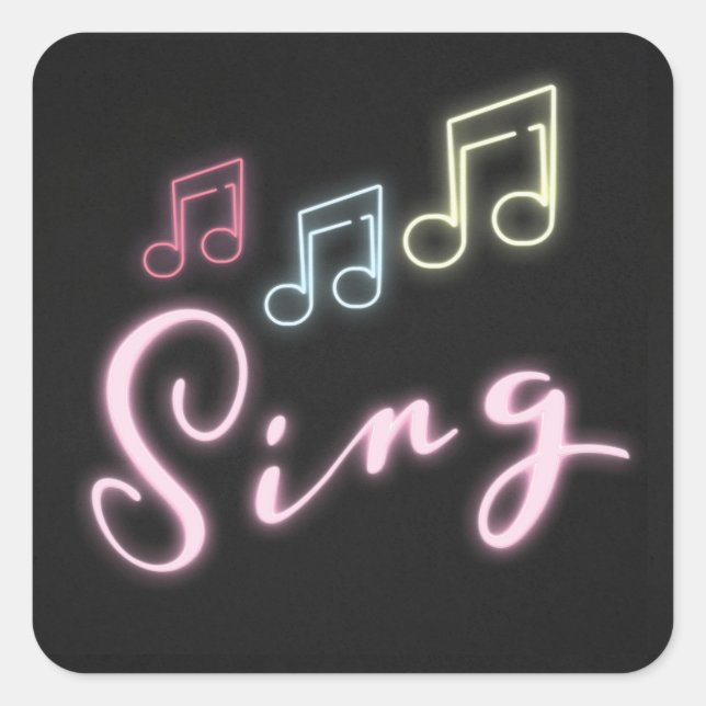 Sing Neon Music Notes Square Sticker (Front)