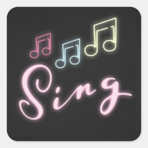 Sing Neon Music Notes Square Sticker
