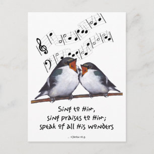Sing Praise To God: Two Birds, Music Notes, Art Postcard