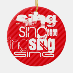 Sing; Scarlet Red Stripes Ceramic Tree Decoration