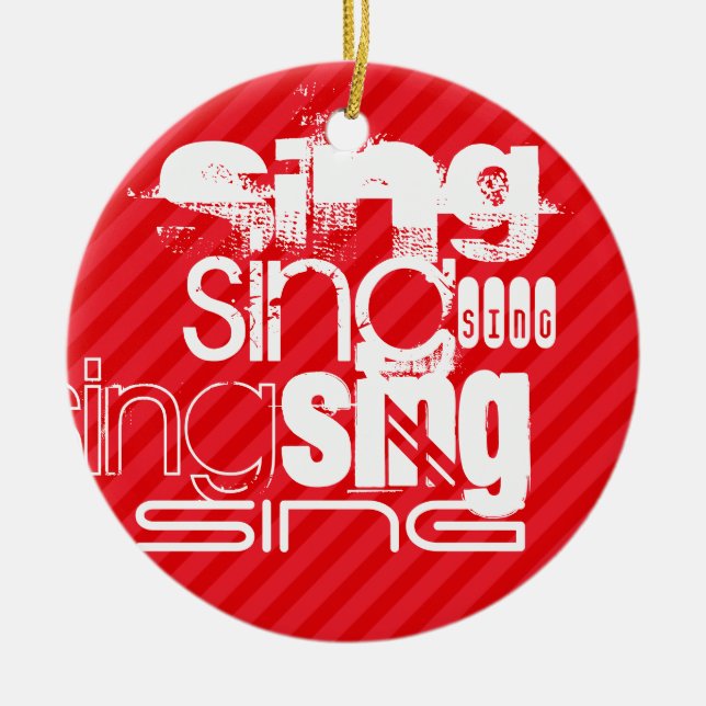 Sing; Scarlet Red Stripes Ceramic Tree Decoration (Front)