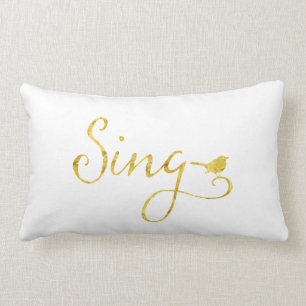 Sing Song Bird Gold Faux Glitter Metallic Sequins Lumbar Cushion