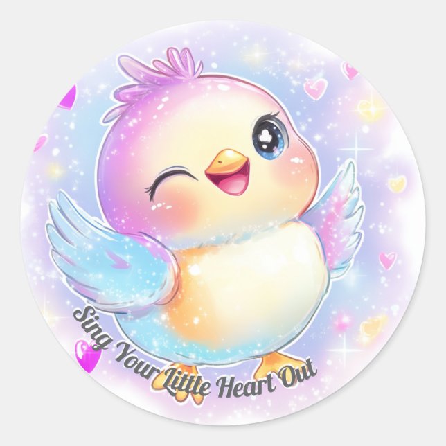 Sing Your Little Heart Out: Cute Pastel Baby Bird Classic Round Sticker (Front)