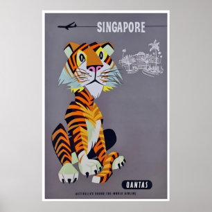 Singapore Art Qantas Travel Poster PrintA