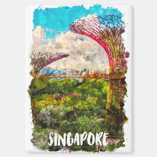 Singapore Asia Watercolor Travel Magnet