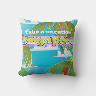Singapore cartoon travel poster art. cushion