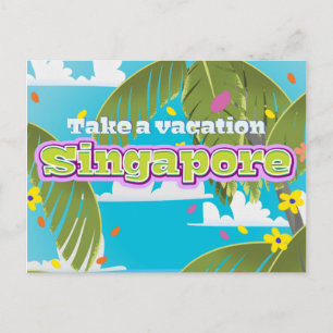 Singapore cartoon travel poster art. postcard