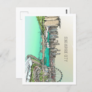 Singapore City Famous Travel Place Illustration Postcard