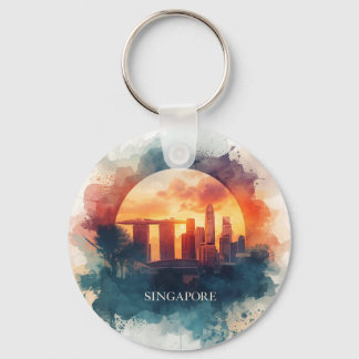 Singapore city retro Skyline Key Ring
