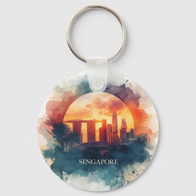 Singapore city retro Skyline Key Ring (Front)