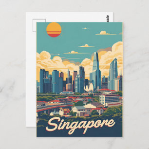 Singapore city retro Skyline Postcard