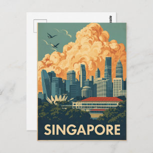 Singapore city retro Skyline Postcard