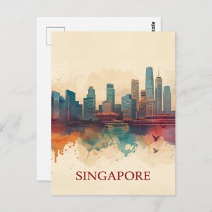 Singapore city retro Skyline Postcard