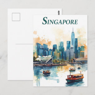 Singapore city retro Skyline postcards
