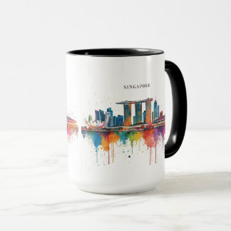 Singapore city retro watercolor Skyline Mug