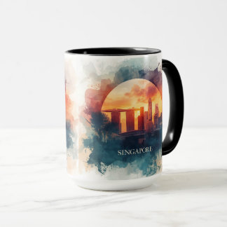 Singapore city retro watercolor Skyline Mug