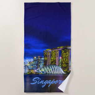 Singapore City Skyline At Night Beach Towel