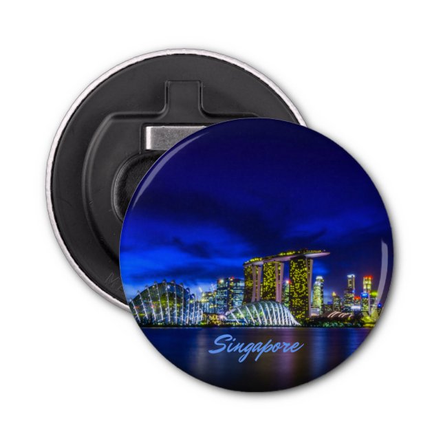 Singapore City Skyline At Night Bottle Opener (Front)