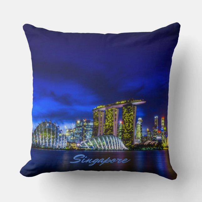Singapore City Skyline At Night Cushion (Front)