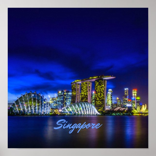 Singapore City Skyline At Night Poster (Front)