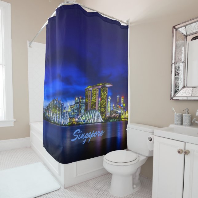 Singapore City Skyline At Night Shower Curtain (In Situ)