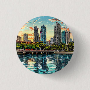 Singapore City Skyline Modern Travel Souvenir 3 Cm Round Badge