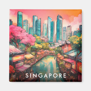 Singapore City View Colorful  Magnet