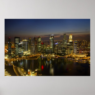 Singapore Cityscape along River at Night Poster