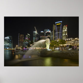 Singapore Cityscape along River at Night Poster
