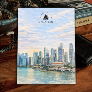 Singapore Cityscape Skyline Watercolor Landscape Postcard