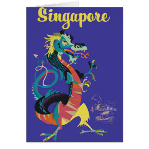 Singapore dragon vintage travel poster