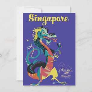 Singapore dragon vintage travel poster invitation