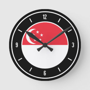 Singapore Flag Elegant Round Clock
