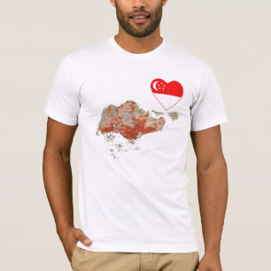 Singapore Flag Heart and Map T-Shirt