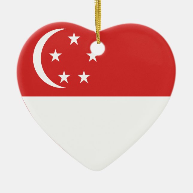 Singapore Flag Heart Ceramic Tree Decoration (Front)
