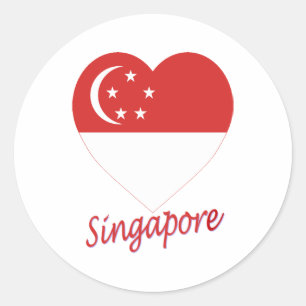 Singapore Flag Heart Classic Round Sticker