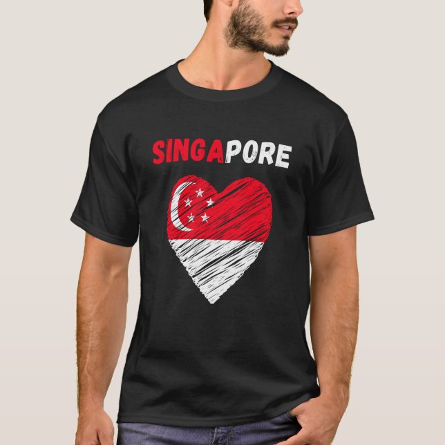 Singapore Flag Holiday Singapore Heart Singaporean T-Shirt (Front)