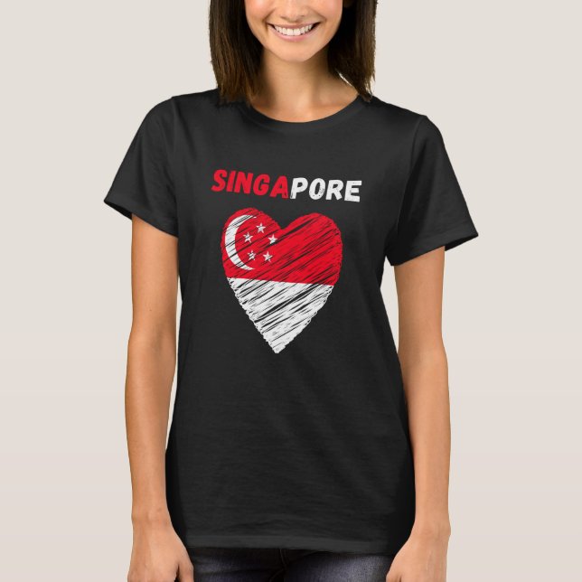 Singapore Flag Holiday Singapore Heart Singaporean T-Shirt (Front)