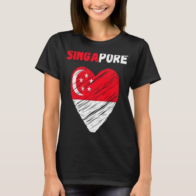 Singapore Flag Holiday Singapore Heart Singaporean T-Shirt (Front)