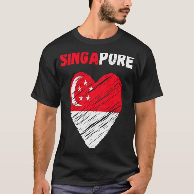 Singapore Flag Holiday Singapore Heart Singaporean T-Shirt (Front)