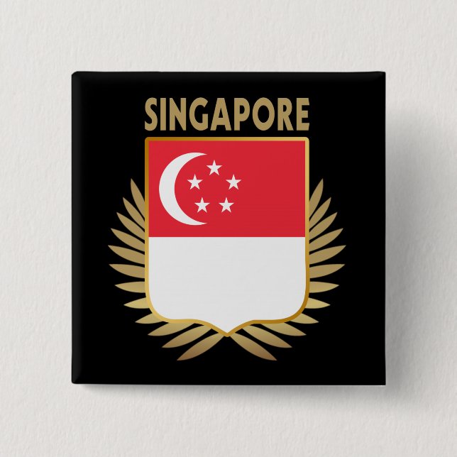 Singapore Flag Shield 15 Cm Square Badge (Front)